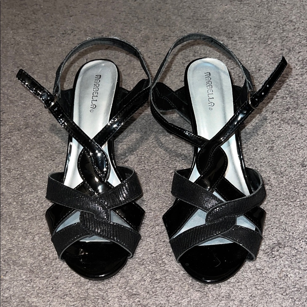 Marbella Elegant Black Strappy Heels Size 9.5W